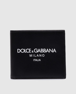Dolce&Gabbana Чорне шкіряне портмоне з контрастним принтом логотипа BP1321AN244
