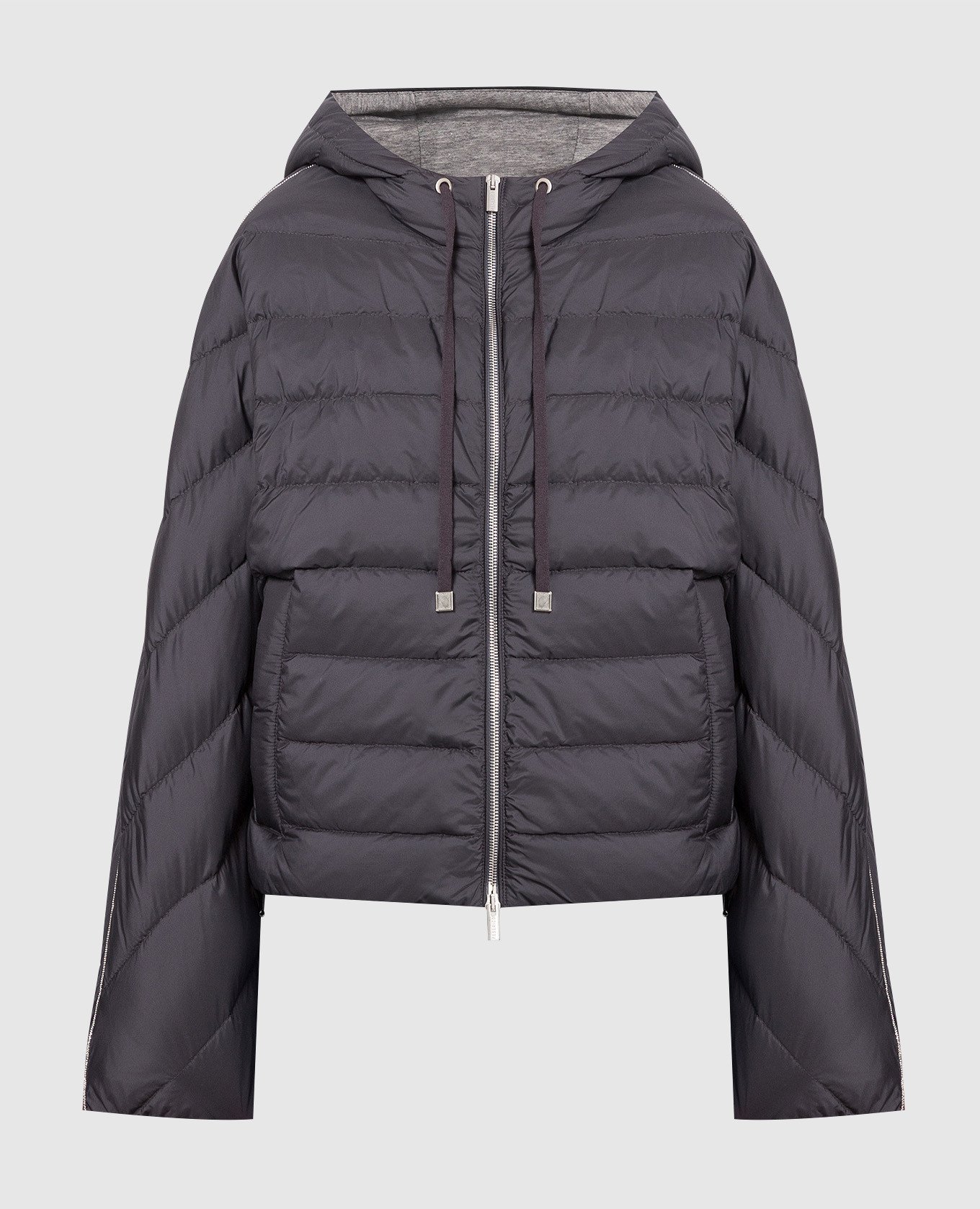 Gray down jacket with monil chain