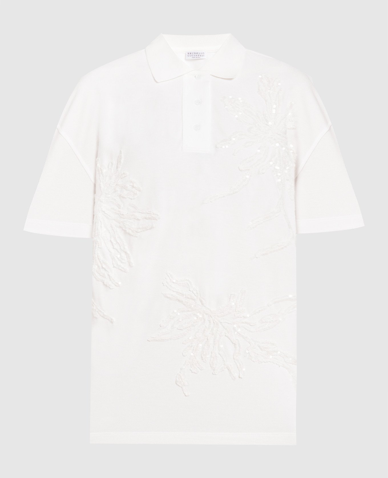 White polo with embroidery and sequins