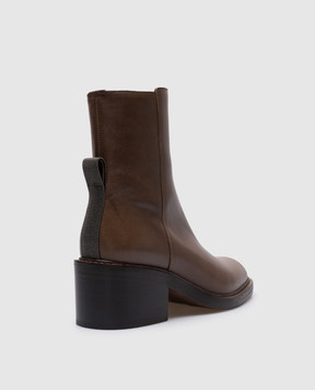 Brunello Cucinelli Коричневі шкіряні ботильони з ланцюжком моніль MZTLC2585