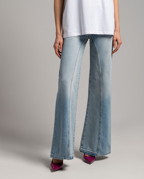 Victoria Beckham Блакитні джинси кльош з ефектом потертості 1124DJE005217A