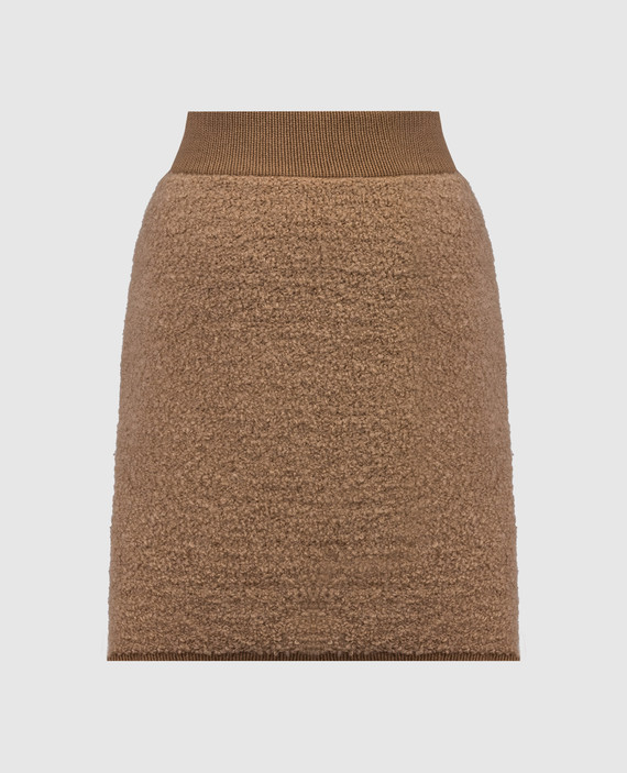 Brown mini skirt made of wool and cashmere in bouclé