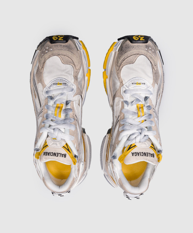 Balenciaga Белые комбинированные кроссовки Runner с винтажным эффектом 772767W3RNY изображение 4