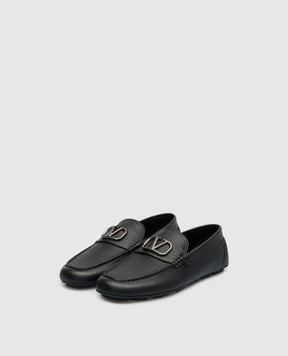 Valentino Чорні шкіряні мокасини з металевим логотипом Vlogo Signature 3Y2S0G30BNT