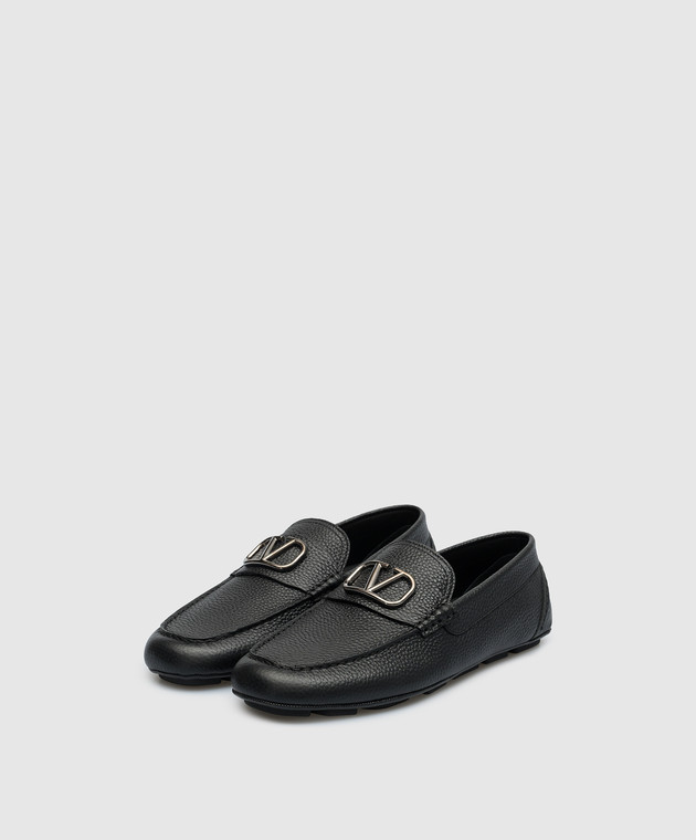 Valentino Black leather loafers with metallic Vlogo Signature logo 3Y2S0G30BNT image 2