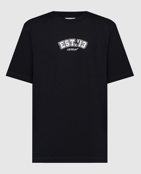 Off-White Чорна футболка Logic з вишивкою та принтом OMAA027G23JER012