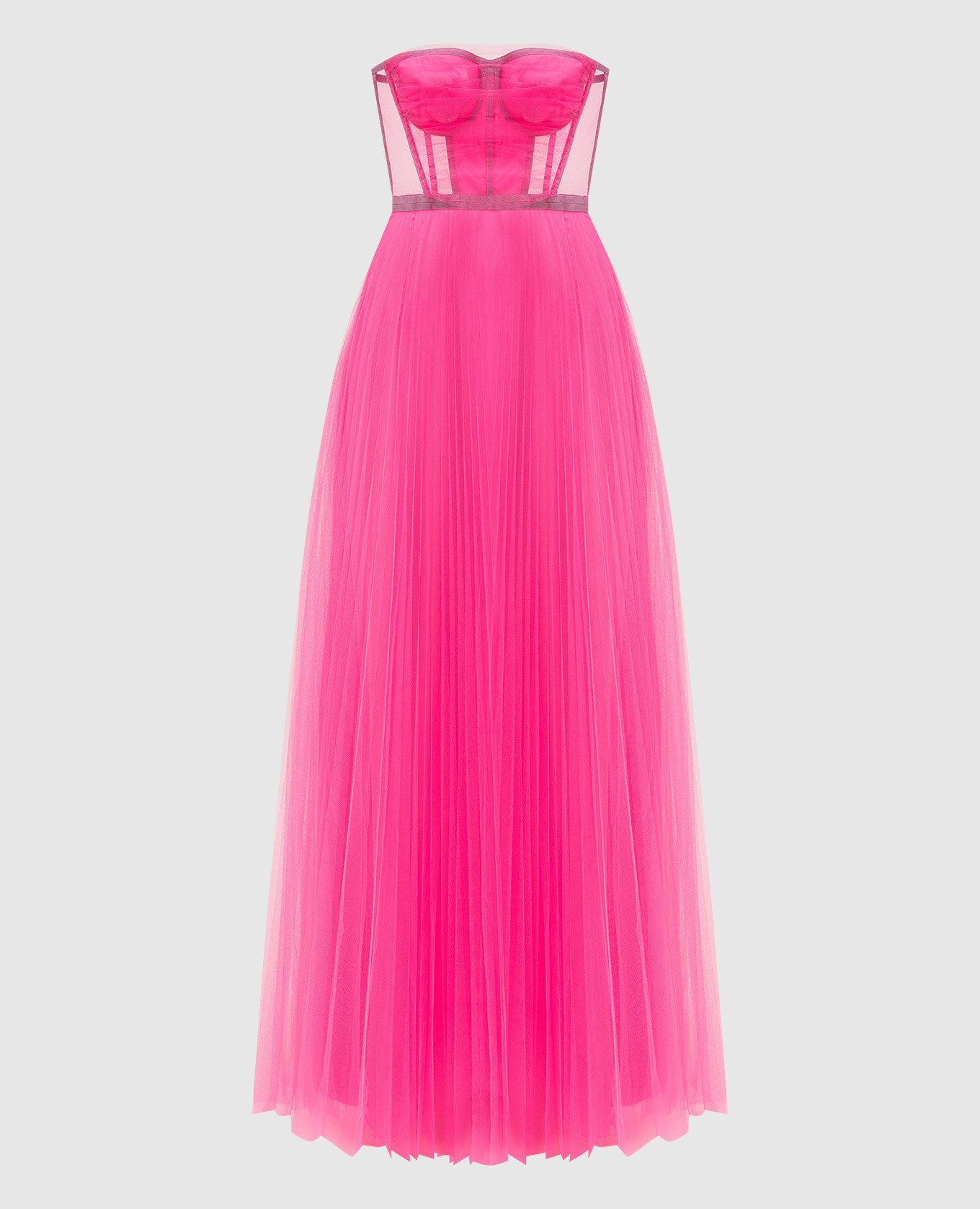 Неоново-розовое вечернее платье с драпировкой