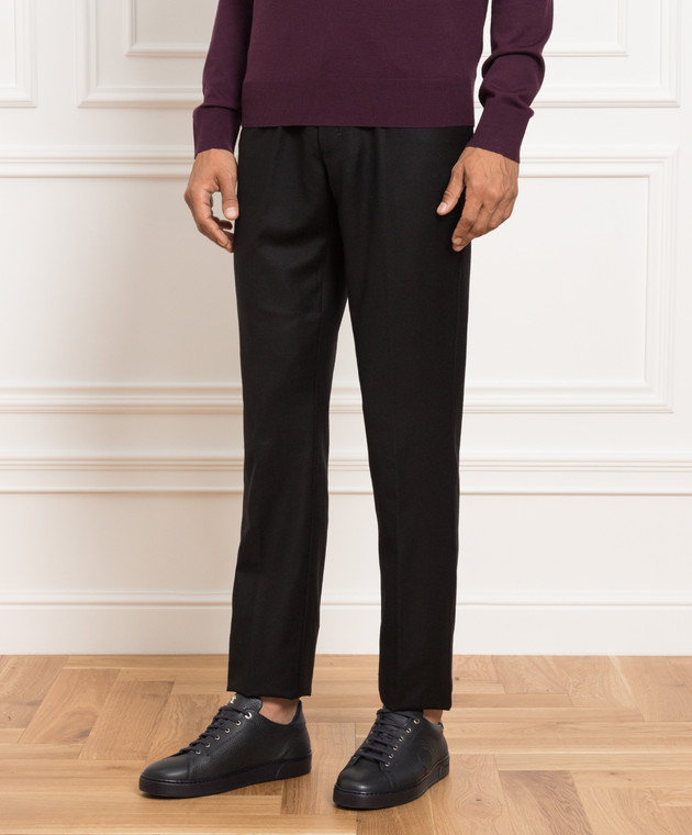Stefano Ricci Чорні штани з вовни та кашеміру з вишивкою логотипу M8T23B0010T3207 зображення 3