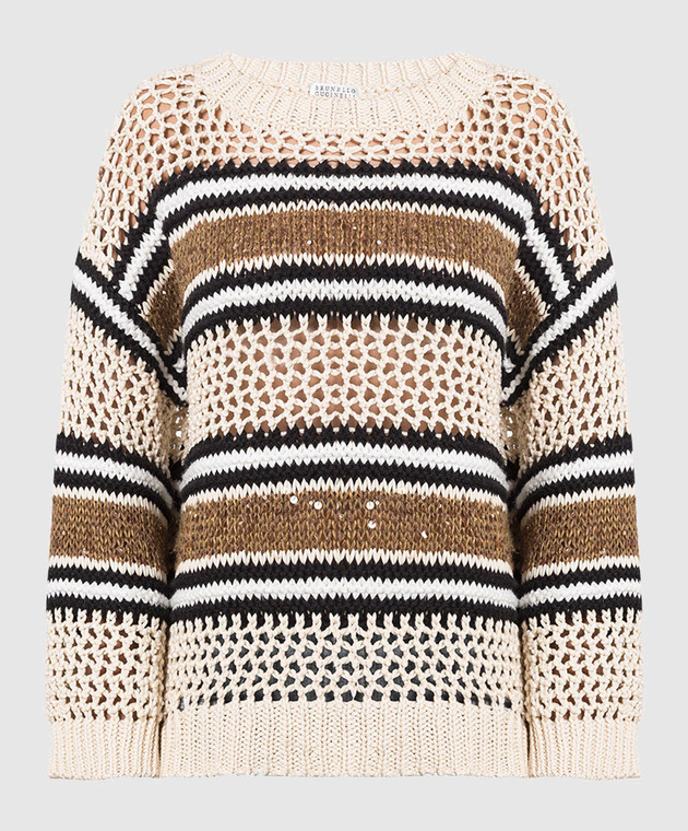 Brunello Cucinelli Світло-бежевий светр у смужку з паєтками MBH347900