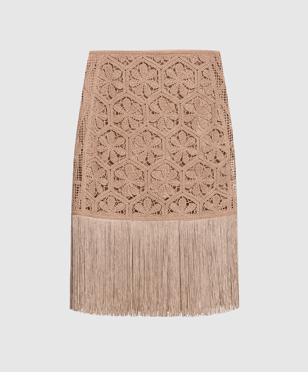 Twinset Brown openwork skirt with fringe 231LM2SDD