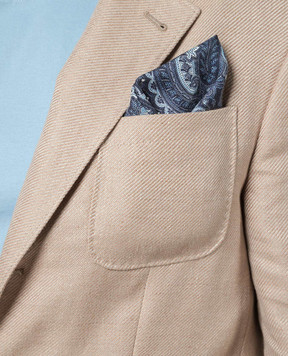 Brunello Cucinelli Синий двухсторонний платок-паше из шелка в узор пейсли. MR8720091