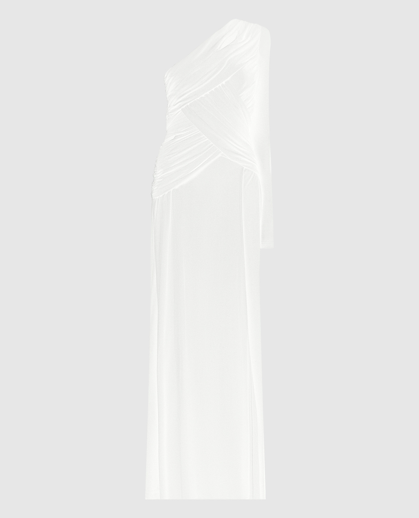 Белое ассиметричное платье с драпировкой
