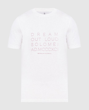 Brunello Cucinelli Бежева меланжева футболка з принтом Dream out loud M0T618421