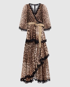 Dolce&Gabbana Коричневое платье в леопардовый принт с кристаллами. I6D33ZFS1AR