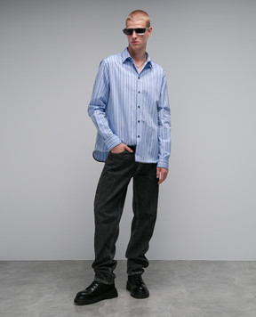 Off-White Блакитна сорочка у смужку OMGE024F23FAB004