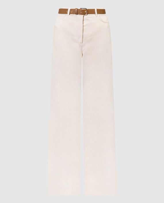 Cobalto beige linen trousers with belt