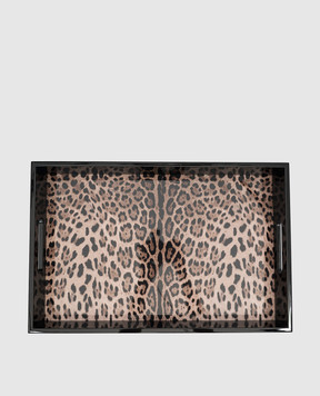 Dolce&Gabbana Черный деревянный поднос с леопардовым принтом TC0107TCAIL
