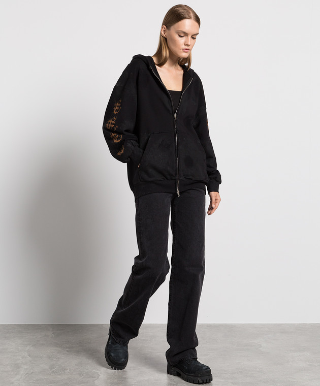 Balenciaga Черная спортивная кофта с принтом логотипа 744454TOVD8 изображение 2
