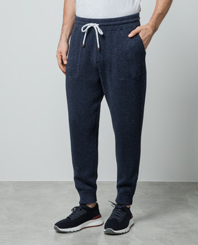 Brunello Cucinelli Синие меланжевые джогеры с льном MCH707409G