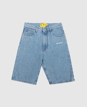 Off-White Дитячі блакитні джинсові шорти з принтом логотипу OBYC001S23DEN003