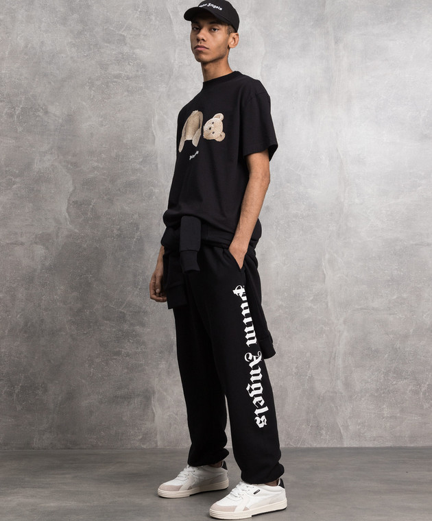 Palm Angels Черная футболка с принтом Медведь PMAA001C99JER014 изображение 2