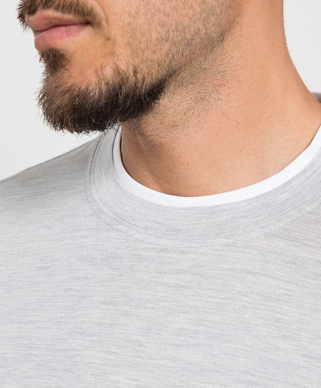 Brunello Cucinelli Серая меланжевая футболка с эффектом наложения слоев MTS377427 изображение 5