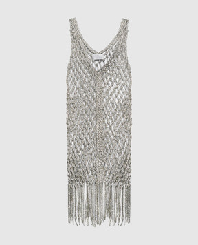 Giuseppe Di Morabito Milano Серебристое ажурное платье из кристаллов с бахромой FW23327DR222
