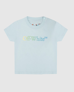 Off-White Детская голубая футболка с принтом логотипа OBXB001S24JER001