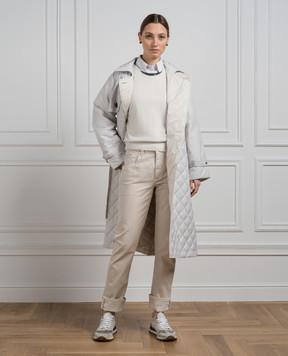 Brunello Cucinelli Бежевый свитер из кашемира с цепочкой мониль M12189310