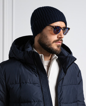 Cashmere&Whiskey Синяя шапка из кашемира в рубчик 201C