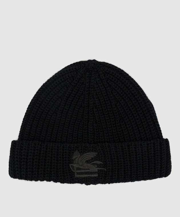 Etro Black wool cap with logo embroidery R1D0089246