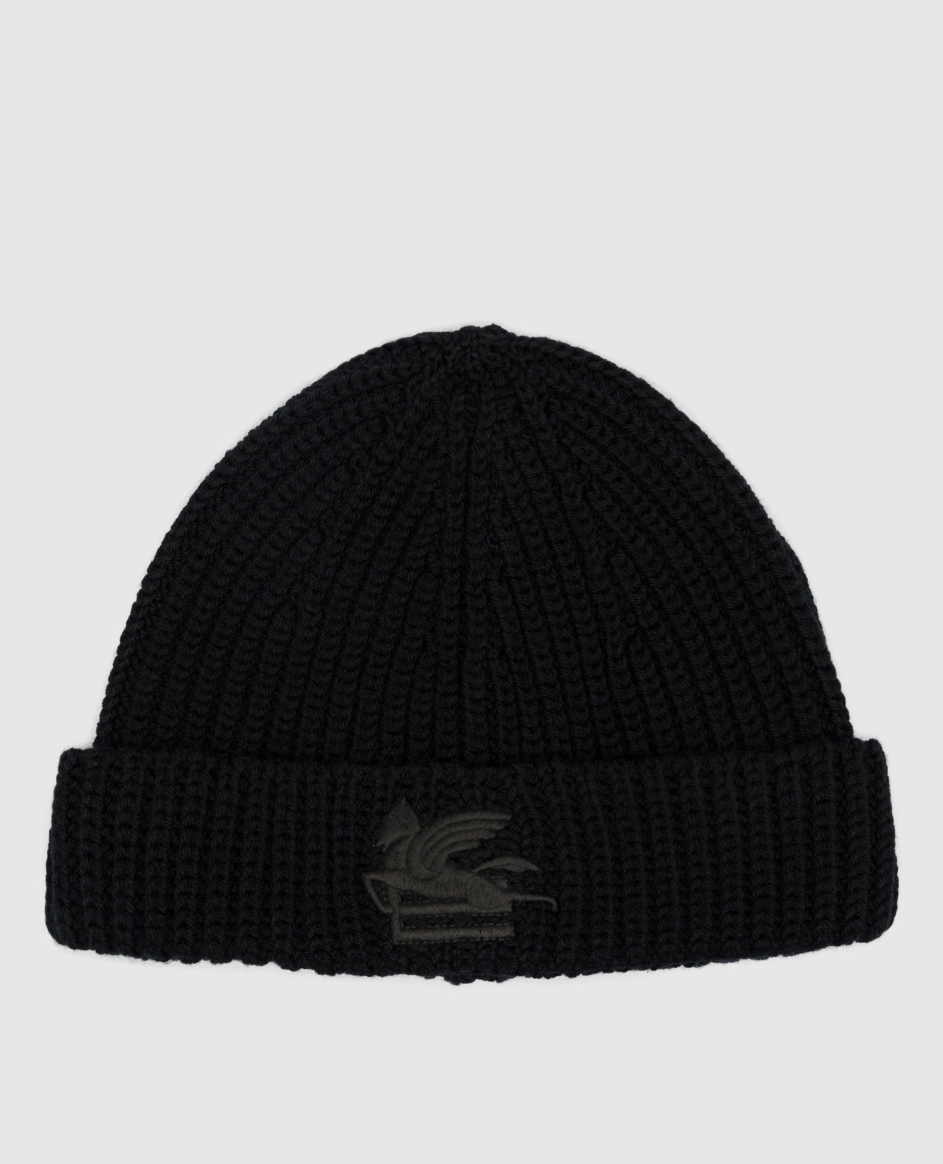 Black wool cap with logo embroidery