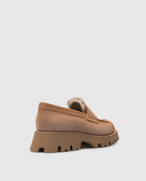 Santoni Коричневые замшевые лоферы на меху. WUFR70735GOMAHSY