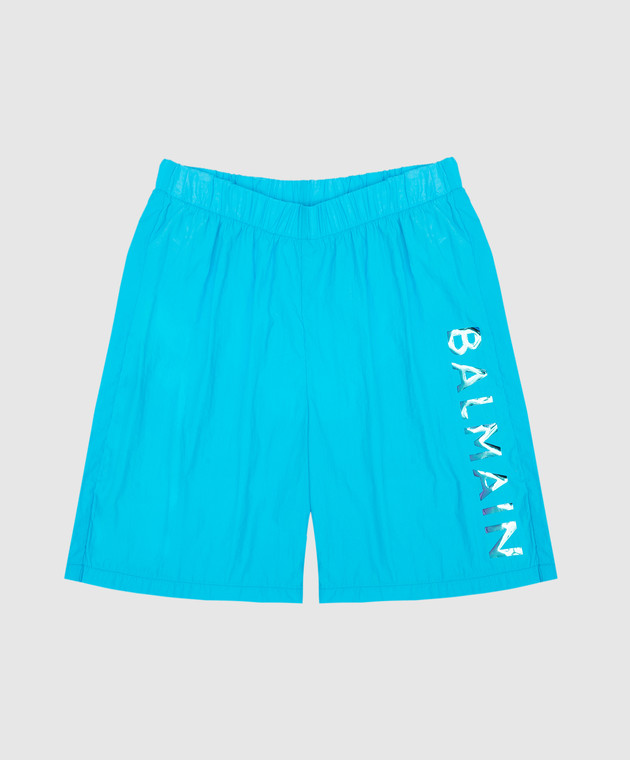 Balmain Kids blue swim shorts with holographic logo BSCP79Z1183410