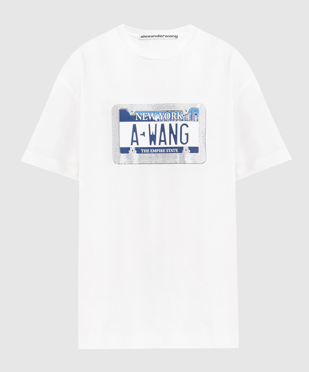 Alexander Wang Біла футболка з принтом логотипу та з кристалами UCC3211441