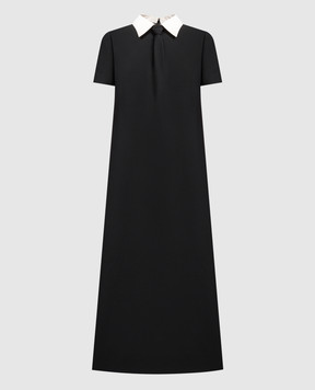 Valentino Чорна сукня з вовни та шовку з коміром сорочки 3B0VA6B01CF