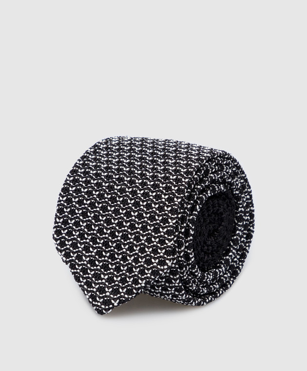 Stefano Ricci Дитяча чорна краватка з шовку в контрастний візерунок YCRMTSR8189