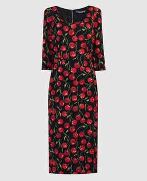 Dolce&Gabbana Чорна сукня міді в принт F6CPNTFSA4Z