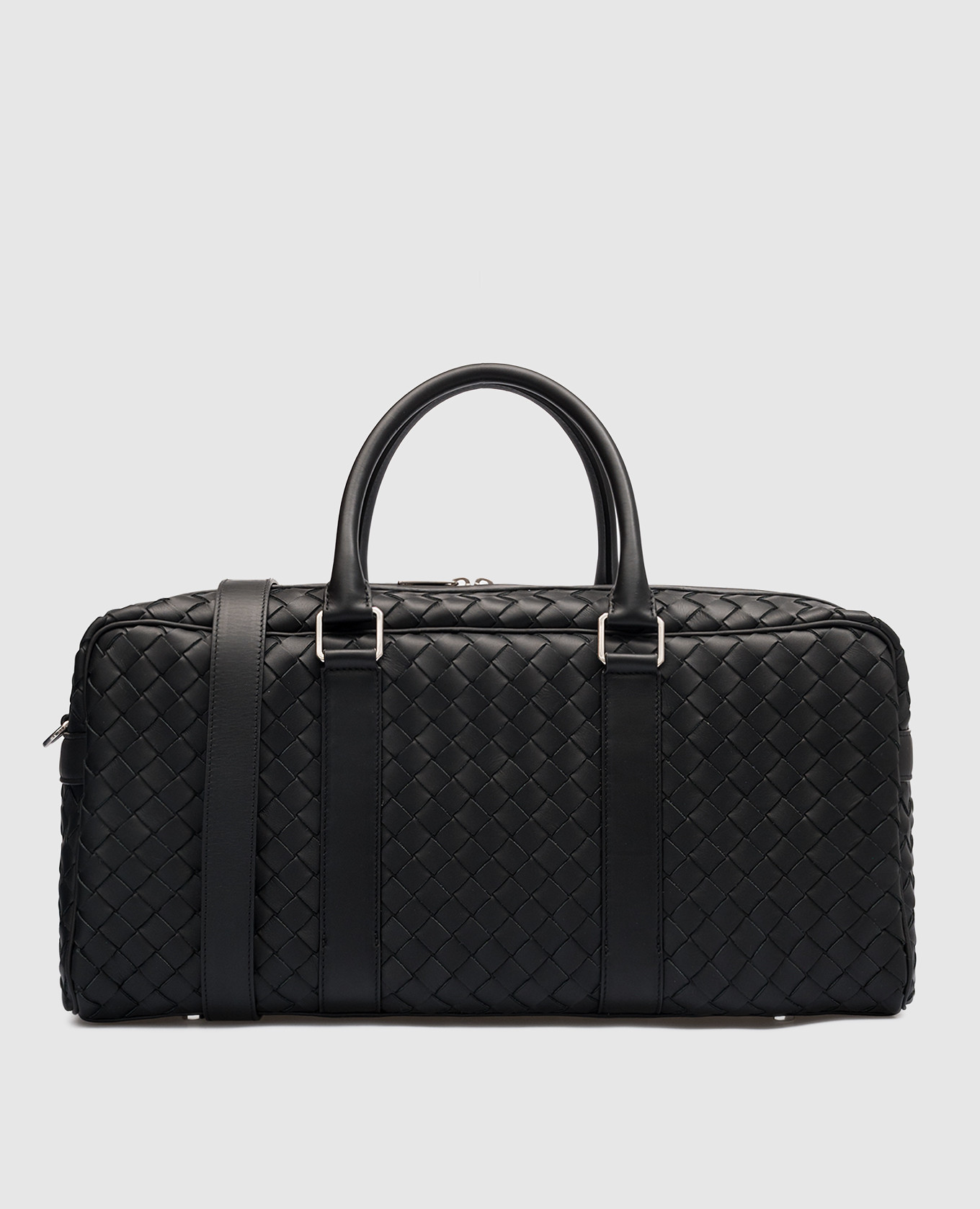 

Черная кожаная дорожная сумка с плетением, Черный, Дорожные сумки