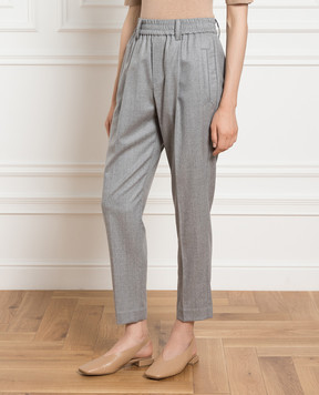 Brunello Cucinelli Серые брюки из шерсти с цепочкой мониль ME226P7811