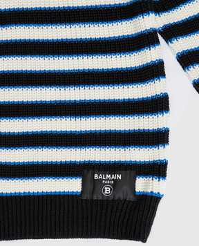Balmain Дитячий чорний светр з вовни в смужку BT9P50W0117410