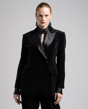 Brunello Cucinelli Чорний двобортний жакет з ланцюжком моніль MD5612409