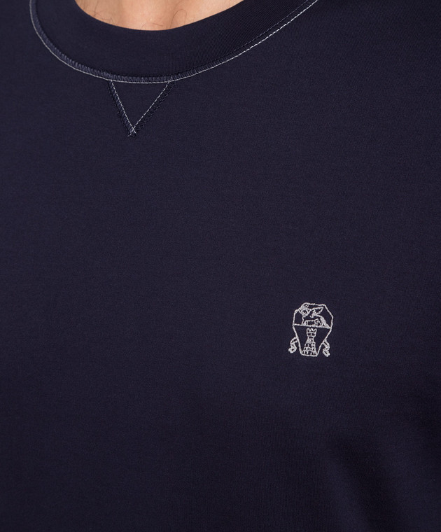 Brunello Cucinelli Темно-синя футболка з вишивкою логотипу M0T611328G зображення 5