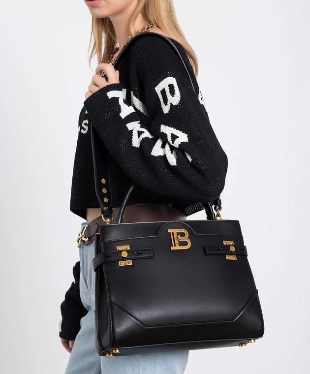 Balmain - Черная кожаная сумка-трапеция B-Buzz с фактурным