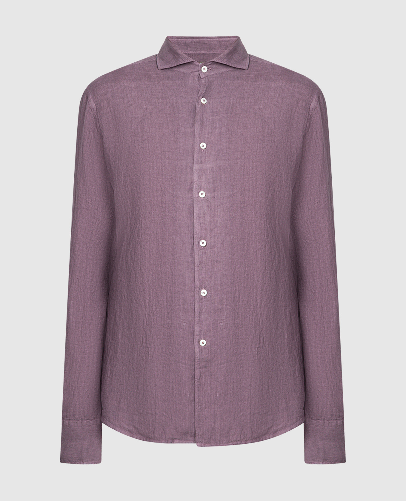Фиолетовая рубашка прямого кроя из льна.