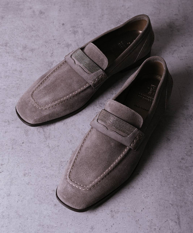 Brunello Cucinelli Темно-серые замшевые лоферы с цепочкой мониль MZSFC2278P изображение 5
