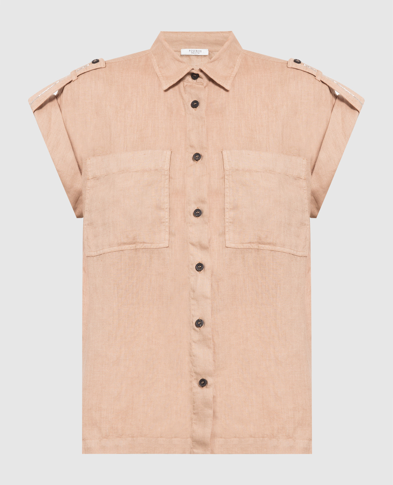 Brown linen shirt with monil chain