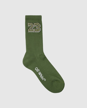 Off-White Зеленые носки с узором OMRA089S24KNI002