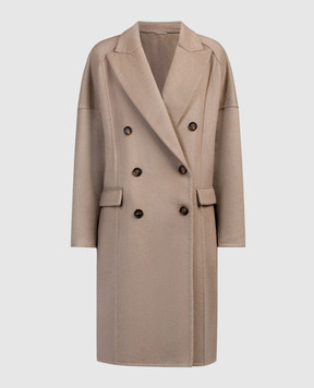 Brunello Cucinelli Бежеве двобортне пальто з ланцюжком моніль MD5039677