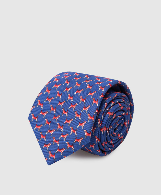 Stefano Ricci Дитячий синій шовковий набір з краватки та хустки-паші у візерунок YDHNG300